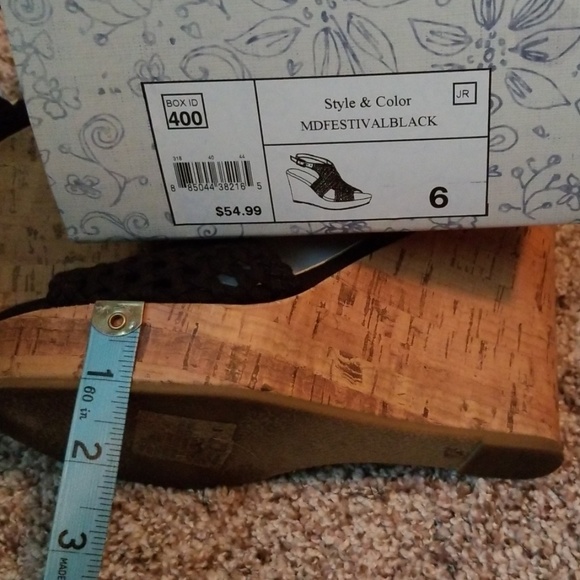 Black Woven Sandal Platform Cork Wedges - Picture 5 of 6